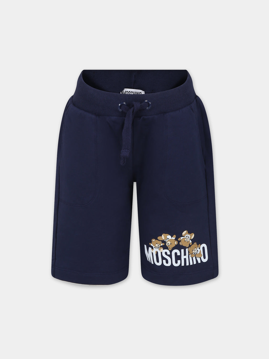 Blue shorts for kids with Teddy Bears and logo